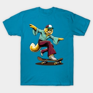 Retro Cat Skateboarder - Vintage Style Illustration T-Shirt